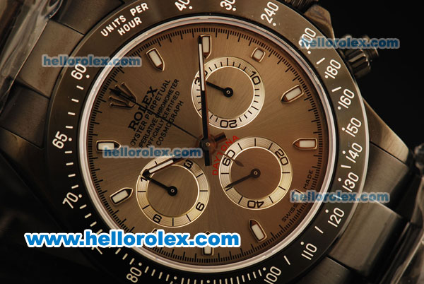 Rolex Daytona Chronograph Swiss Valjoux 7750 Automatic Movement PVD Case with Black Bezel and PVD Strap - Click Image to Close